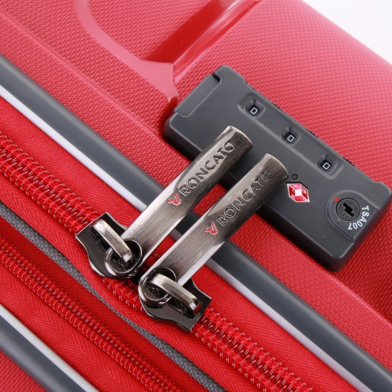 Roncato FLIGHT DLX piros négykerekes, bővíthető zippes közepes bőrönd R-3462